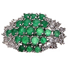 Fashion Round Green Inlaid Malaysian Jade Brooch With Charming Rhinestones