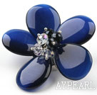 Wholesale Dark Blue Color Cats Eye and Clear and Black Crystal Flower Brooch