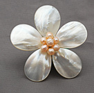 Elegant Style White Color Teardrop Shape Shell and Pink Pearl Flower Brooch
