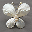 Wholesale Elegant Style Teardrop Shape White Lip Shell and White Pearl Butterfly Shape Brooch
