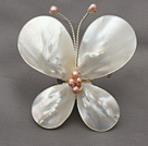 Wholesale Elegant Style Teardrop Shape White Lip Shell and Pink Pearl Butterfly Shape Brooch