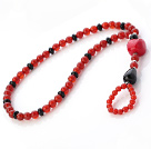 Wholesale Fashion Black And Round Red Agate And Red Coral Beaded Anklet