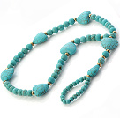 Discount Fashion Blue Love Heart And Round Turquoise Beaded Anklet With Golden Spacers