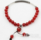 Classic Design Red Carnelian Elastic Bangle Bracelet with Sterling Silver Accessories