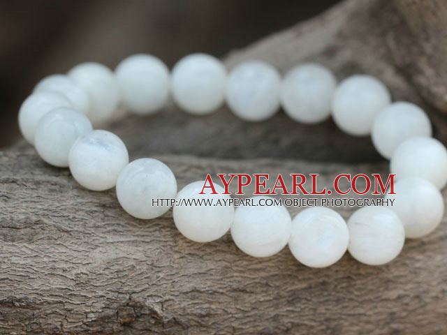 10mm Round White Moonstone Beaded Elastic Bangle Bracelet