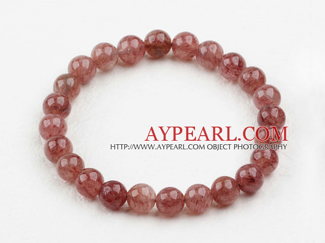 8mm Round Strawberry Quartz Elastic Bangle Bracelet