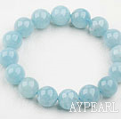 10mm A Grade Round Aquamarine Beaded Elastic Bangle Bracelet