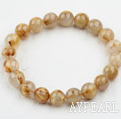 10mm Round Golden Rutilated Quartz Beaded Elastic Bangle Bracelet