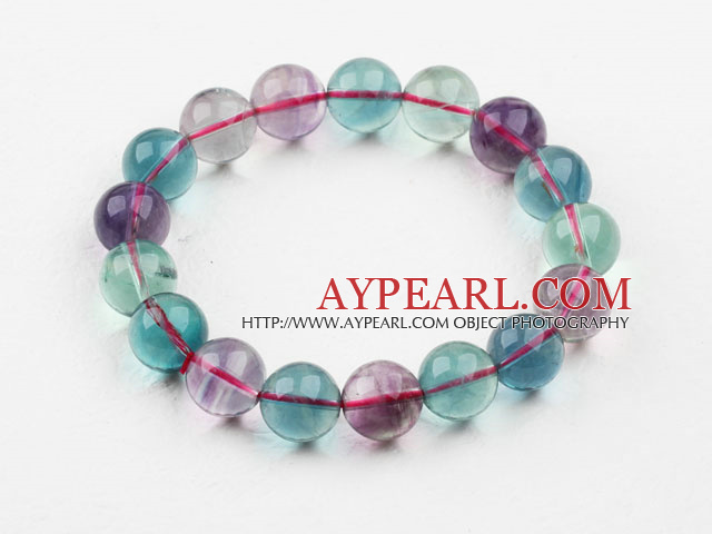 10mm A Grade Multi Color Fluorite Beaded Elastic Bangle Bracelet