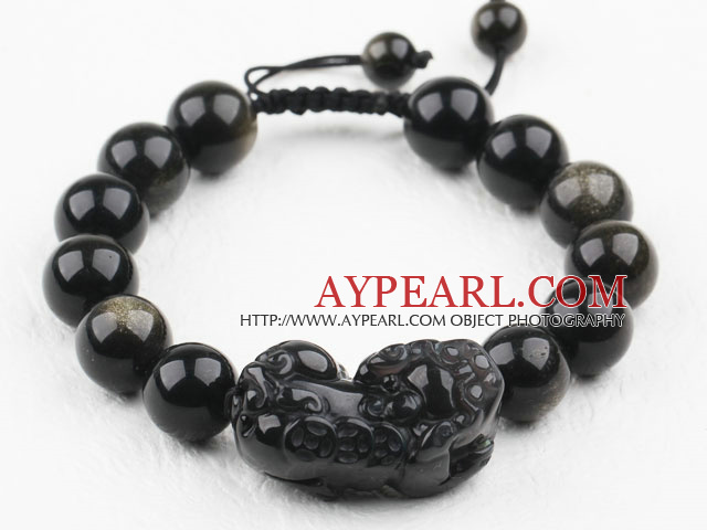 10mm Obsidian Bracelet with The Son of Dragon