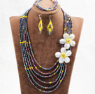 Wholesale Beautiful 6 Layers Multi Color Crystal Beads Costume African Wedding Jewelry Set (Necklace, Bracelet & Earrings
