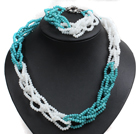 Wholesale Unique Design Fashion Green & White Jade-like Crystal Beads Jewelry Set (Necklace & Bracelet with Moonlight Clasp)