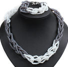 Wholesale Unique Design Fashion Gray & White Jade-like Crystal Beads Jewelry Set (Necklace & Bracelet with Moonlight Clasp)