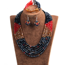 Wholesale Fashion Multi Layer Black & Red & Brown Crystal Beads African Wedding Jewelry Set (Necklace, Bracelet & Earrings)