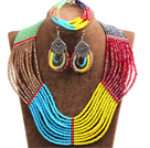 Wholesale Amazing Colorful Multi Layer Crystal Beads African Wedding / Party Jewelry Set (Necklace, Bracelet & Earrings)