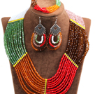 Wholesale Fantastic Colorful Multi Layer Crystal Beads African Wedding / Party Jewelry Set (Necklace, Bracelet & Earrings)