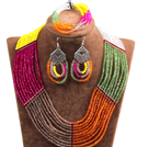 Wholesale Hipanema Colorful Multi Layer Crystal Beads African Wedding / Party Jewelry Set (Necklace, Bracelet & Earrings)
