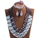 Wholesale Trendy Party Style Multi Layer Purple & White Crystal African Wedding Jewelry Set (Necklace, Bracelet & Earrings)
