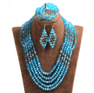 Vintage Style Blue & Brown Crystal Beads African Costume Jewelry Set (Necklace, Bracelet & Earrings)