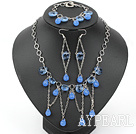New Design Drop Shape Sea Blue Crystal Set (Necklace Bracelet and Matched Earrings)