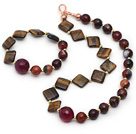 Brown Series Tiger Eye and Stripe Agate Set ( Necklace and Matched Bracelet)