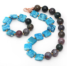 Wholesale Assorted Square Shape Blue Agate and Round Indian Agate Set ( Necklace and Matched Bracelet )