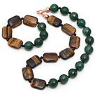 Wholesale Assorted Round Faceted Green Agate and Tiger Eye and Black Agate Set ( Necklace and Matched Bracelet)
