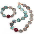 Wholesale Green and Gray Series Dragon Blood Stone and Clouds Crystal and Agate Set ( Necklace and Matched Bracelet )