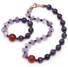 Wholesale Purple Series Incidence Angle Amethyst and Carnelian Set ( Necklace and Matched Bracelet )