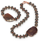 Wholesale Brown Series Smoky Quartz and Agate Slice Set ( Necklace and Matched Bracelet )