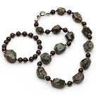 Wholesale Assorted Green and Wine Red Coral Garnet Set ( Necklace and Matched Bracelet )