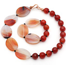 Discount Round Carlian and Crazy Agate Stone Set ( Necklace and Matched Bracelet )
