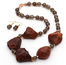 Wholesale Gray Agate and Original Carnelian Stone Set ( Necklace and Matched Earrings )