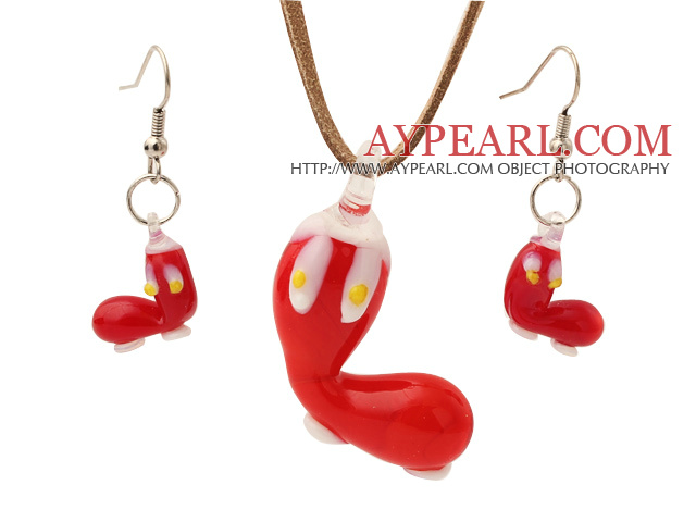 Fashion Red Ceramic Christmas/Xmas Shoes Pendant Necklace With Matched Earrings Sets