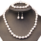 Graceful Mother Gift 8-9mm Natural Gray Rice Pearl Jewelry Set (Necklace, Bracelet & Earrings)