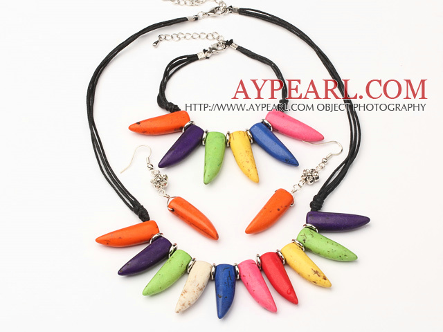 Wonderful Multi Color Ox-Horn Shape Turquoise Sets (Necklace With Matched Bracelet And Earrings)