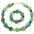 Fashion Green Series Irregular And Round Agate Beaded Jewelry Sets (Necklace With Matched Bracelet)