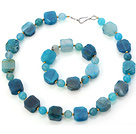 Fashion Blue Series Irregular And Round Agate Beaded Jewelry Sets (Necklace With Matched Bracelet)