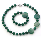 Discount Pretty Pure And Flat Round Green Agate Beaded Jewelry Sets (Necklace With Matched Bracelet)