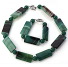 Wholesale Fashion Round And Rectangle Shape Green Agate Beaded Jewelry Sets (Necklace With Matched Bracelet)