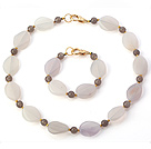 Nice Irregular White And Round Gray Agate Beaded Jewelry Sets (Necklace With Matched Bracelet)