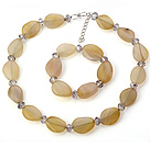 Discount Nice Yellow Irregular Agate And Gray Crystal Beaded Jewelry Sets (Necklace With Matched Bracelet)
