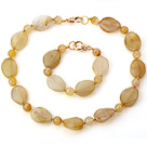 Discount Nice Yellow Irregular And Round Agate Beaded Jewelry Sets (Necklace With Matched Bracelet)