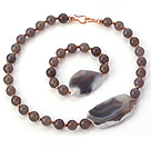 Fashion Round And Large Irregular Gray Agate Beaded Jewelry Sets (Necklace With Matched Bracelet)