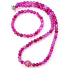 Nice Round Pink Banded Agate Beads Necklace With Matched Elastic Bracelet Jewelry Set