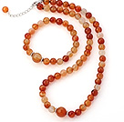Nice Round A Grade Natural Color Agate Beaded Necklace With Matched Elastic Bracelet Jewelry Set