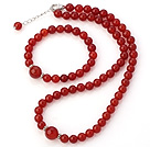 Fashion A Grade Natural Round Red Agate Beaded Necklace With Matched Elastic Bracelet Jewelry Set