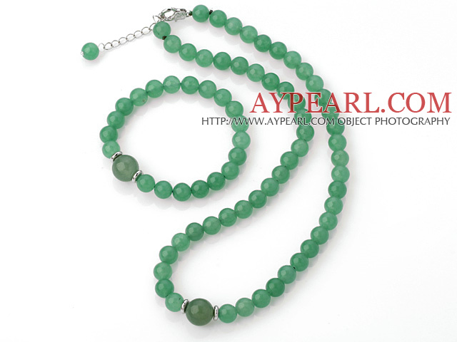 Fashion Natural Round Aventurine Beaded Necklace With Matched Elastic Bracelet Jewelry Set