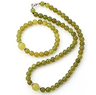Nice Natural Round South Korea Jade Beaded Necklace With Matched Elastic Bracelet Jewelry Set