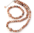 Wholesale Nice Natural Round Moonstone Beaded Necklace With Matched Elastic Bracelet Jewelry Set